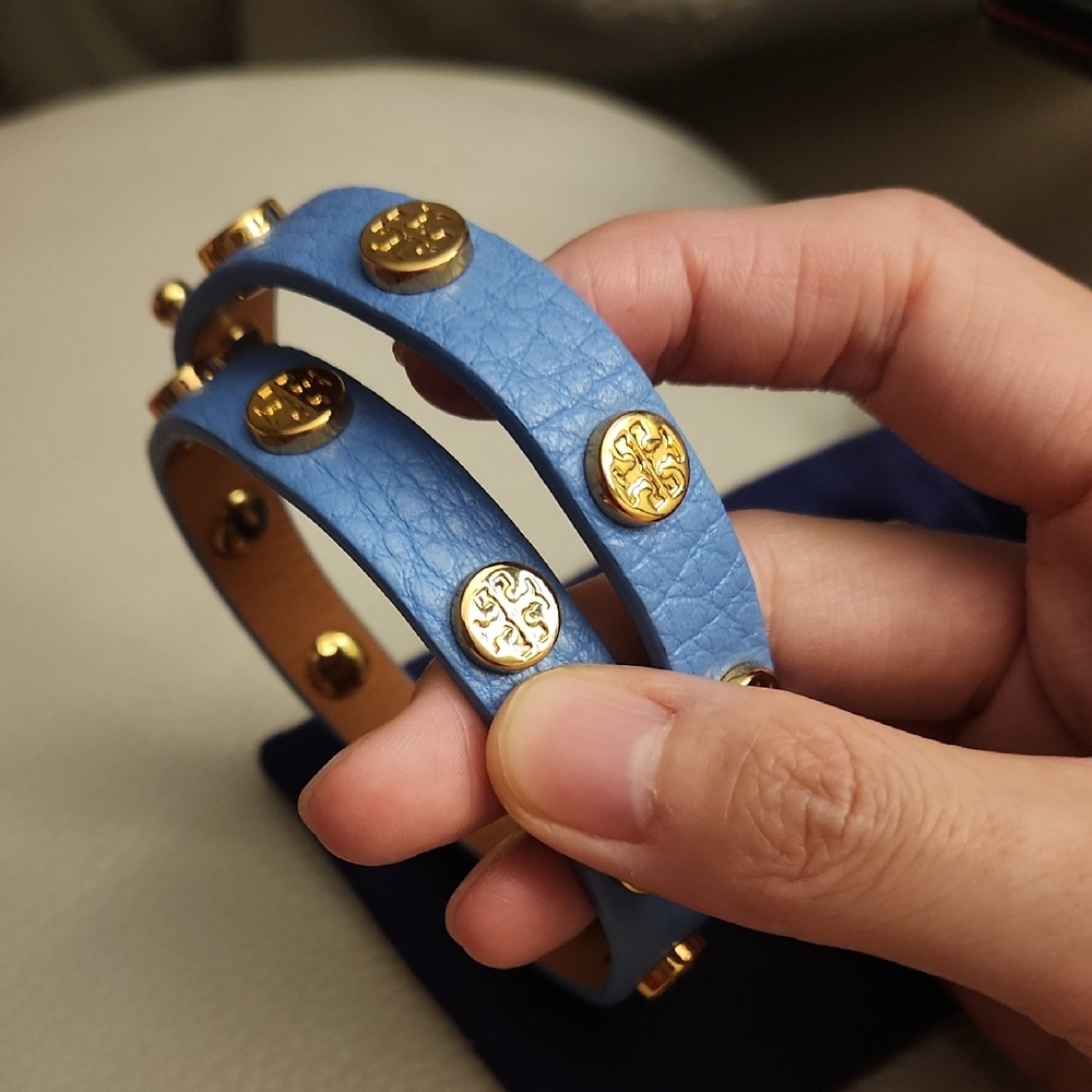 Tory Burch Blue Leather Bracelet with Gold Accents